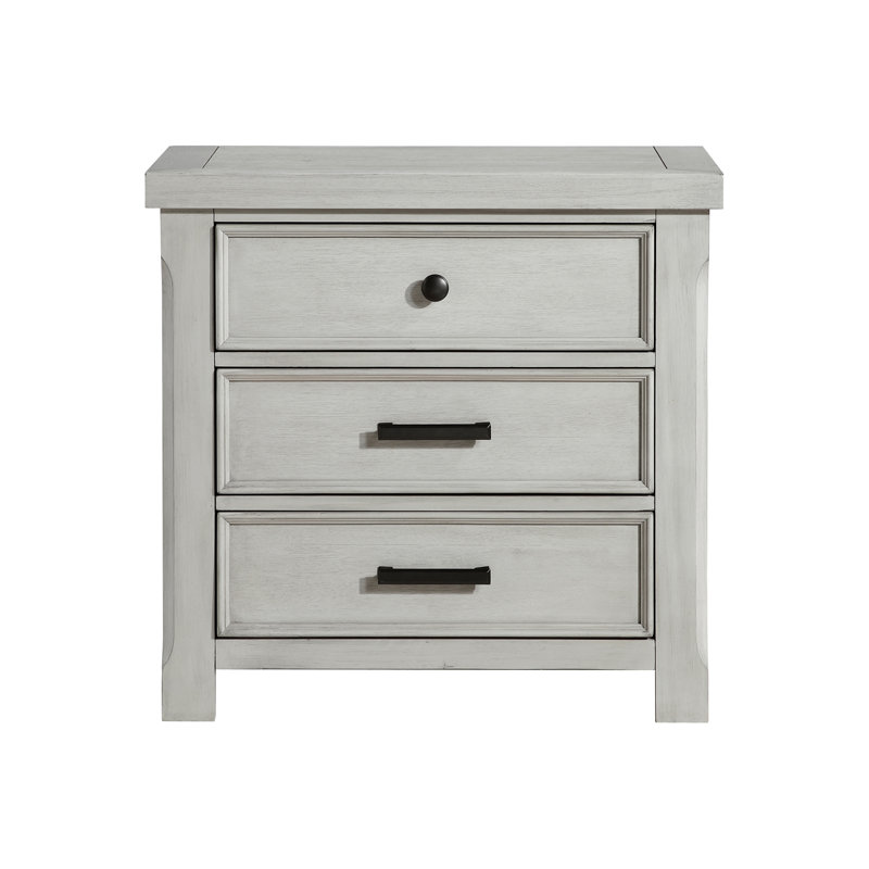 Table de chevet 1Pc avec finition gris clair et 3 tiroirs de rangement