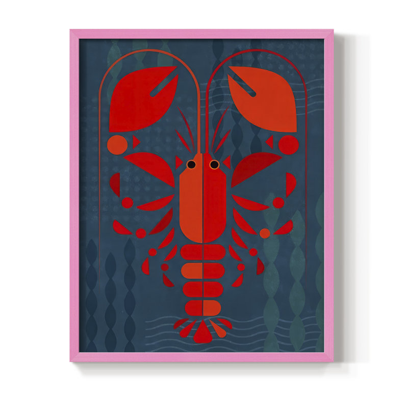 Reproduction encadrée Geo Lobster II - bois massif, H 30 po x l 24 po, Rose