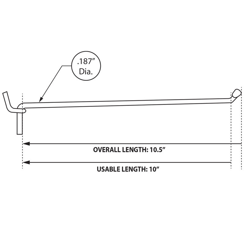 10" Metal Wire Hook: 0.187" Diameter, 50-Pack
