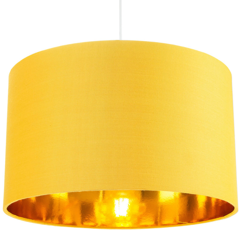 Contemporary Cotton Lamp/Light Shade with Shiny Paper Inner, Ochre, 22cm H x 35cm W x 35cm D