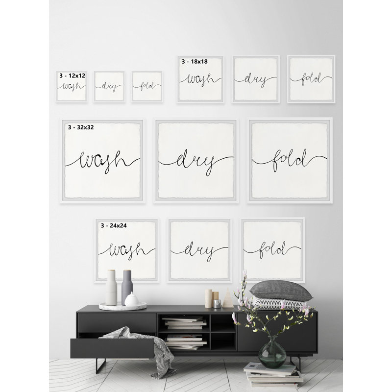 Bayliss Cursive Laundry - Ensemble de 3 encadrements d'art textuel, L 12 po x H 12 po