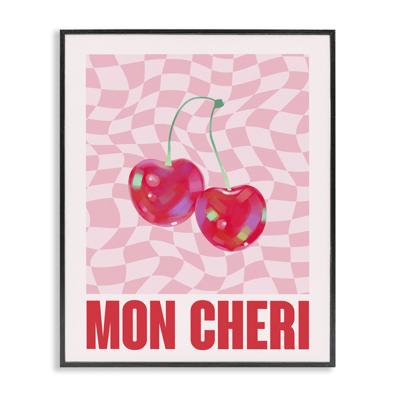  Mon Cheri on Checkered Framed Giclee Art by House of Lulu, H 14 po x l 11 po, Giclée encadrée noir minuit