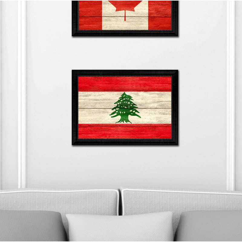 Drapeau libanais-impression d’art graphique sur toile encadrée, H 15 po x l 21 po x P 1 po, Encadrement noir