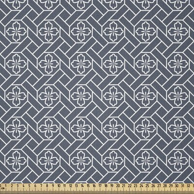 Ambesonne Japanese Fabric By The Yard, Spring Flower Motifs Eastern Geometric Graphic Ornate Pattern -  East Urban Home, DD78394AB4224E5699BF277018E8B307