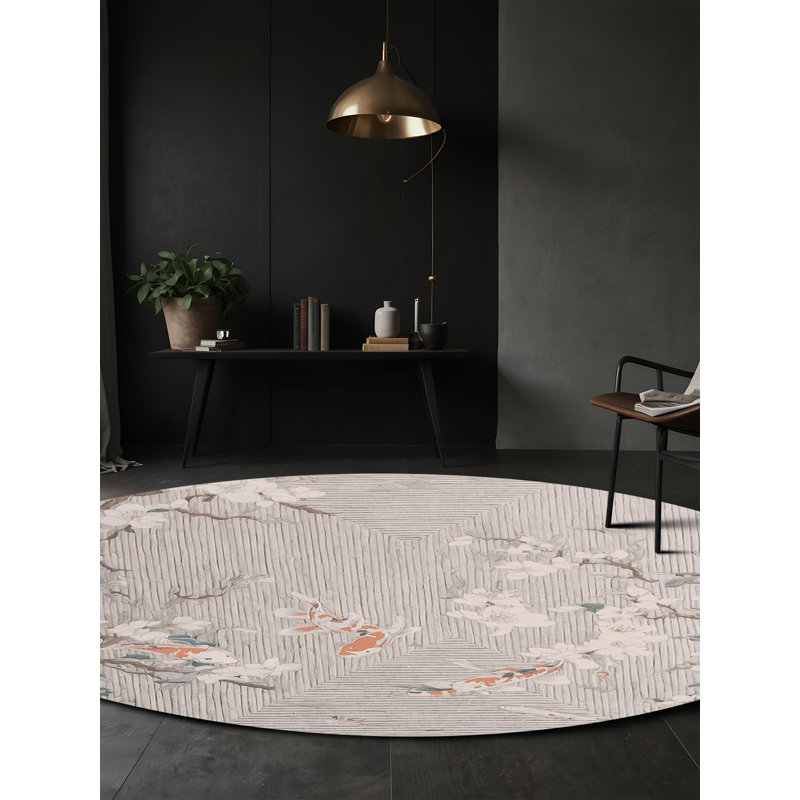 Machine Washable Gray Area Rug, Round 7'