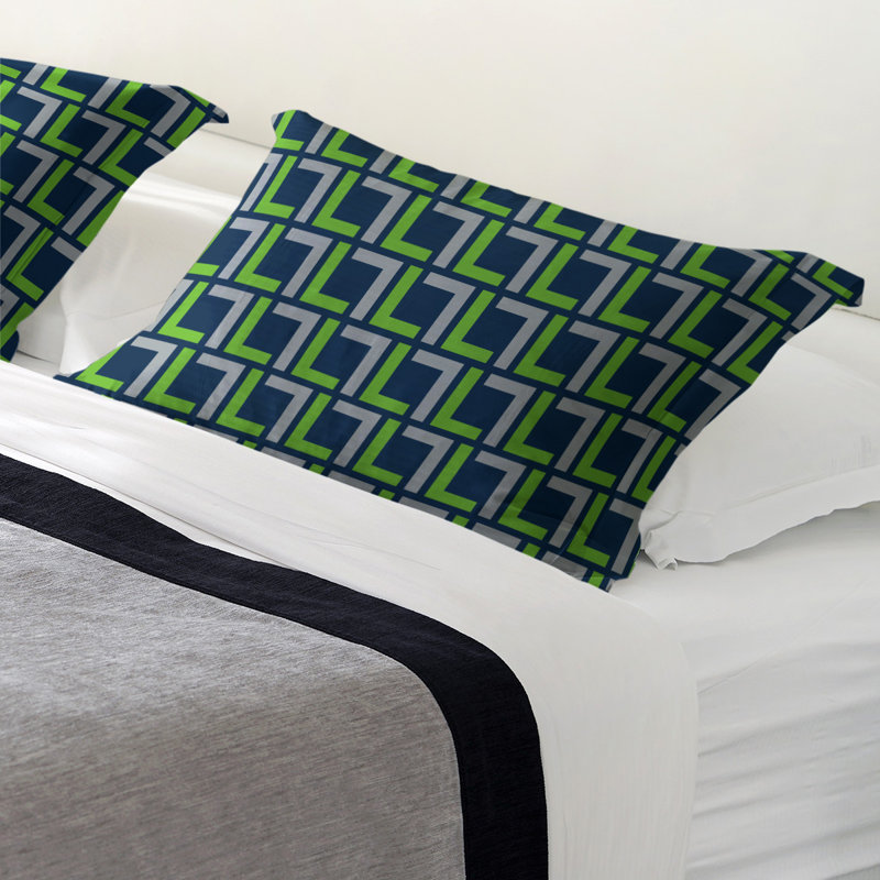 Taie décorative de luxe Seattle Throwback Football, Bleu marine collège / vert action / gris loup, Microfibre