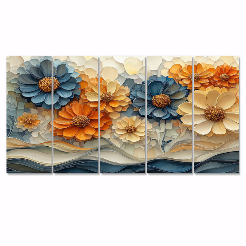 Barrington - art mural Zinnias - décoration murale traditionnelle 5 pièces, H 32 po x l 80 po