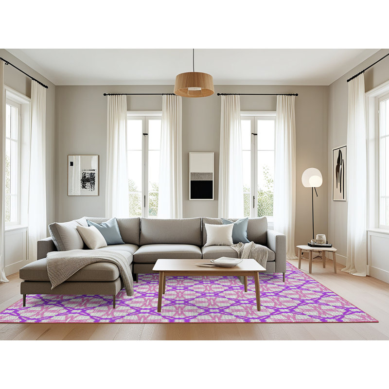 Tapis décoratif mauve/beige à motif abstrait payeur, Rectangle 8 pi x 12 pi