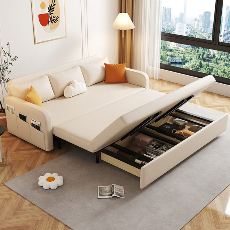 Canapé convertible en faux cuir crème Leathaire, 66.93"W*32.28"D*32.28"H