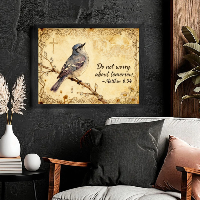 Oiseau bleu rétro encadré noir, art inspiré de l'aquarelle, impression encadrée, H 9 po x l 11 po