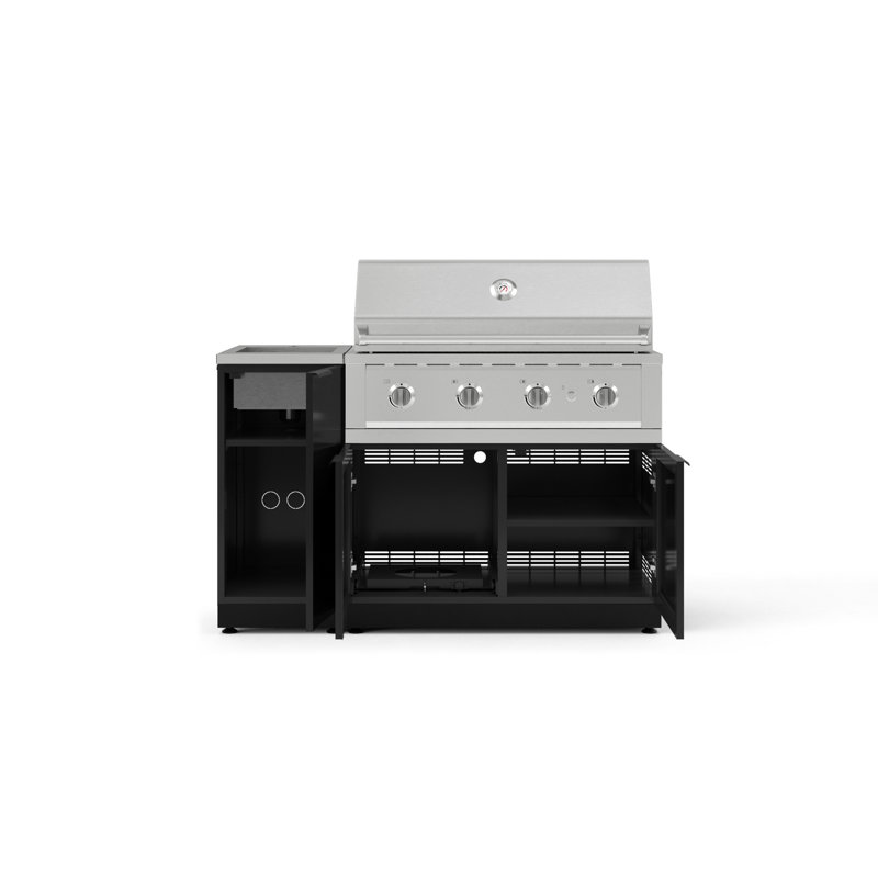 Ensemble d'armoires extérieures en aluminium 3 pièces avec évier, gril et barbecue au gaz naturel 40 po, Gaz naturel, Noir
