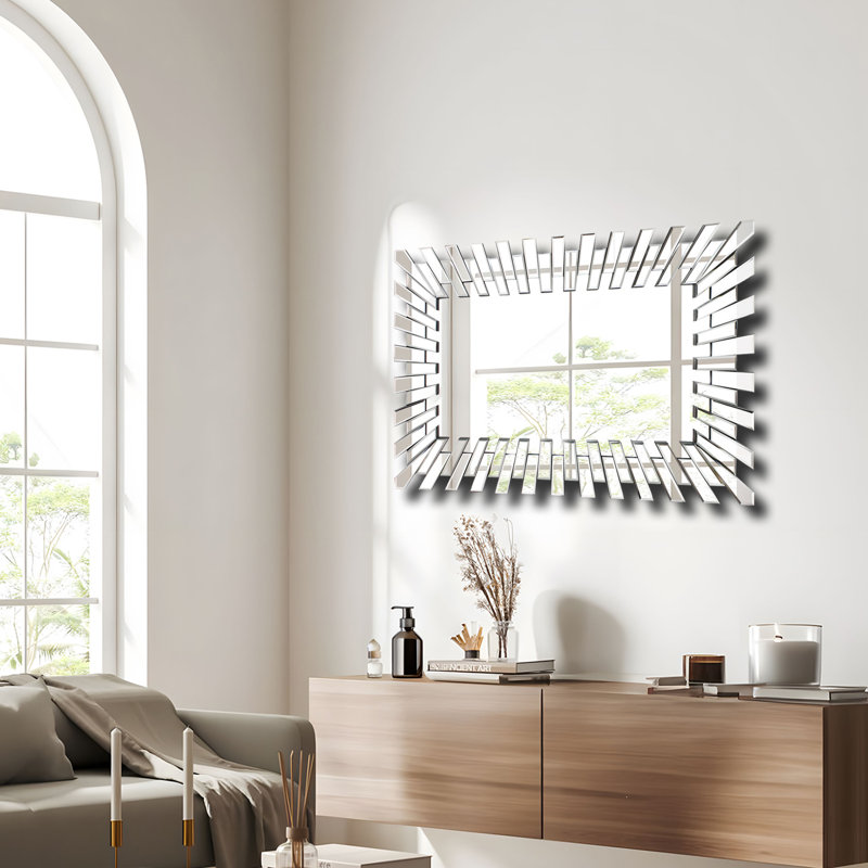 Rabell Rectangle Sunburst Glass Wall Mirror