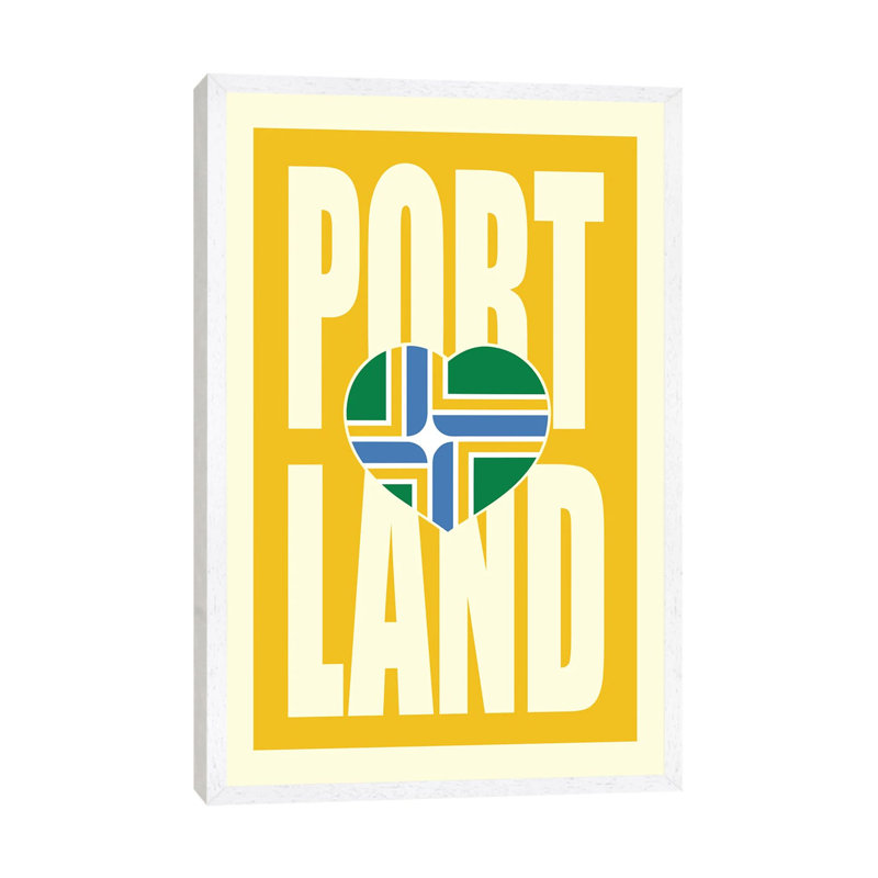 Portland Typography Flag by Benton Park Prints - Print on Canvas, White Framed, 152.5 cm H x 101.5 cm W