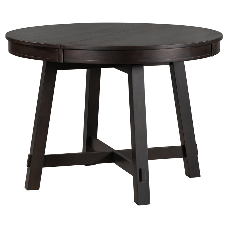 Farmhouse Round Extendable Dining Table With 16" Leaf Wood Kitchen Table, Espresso