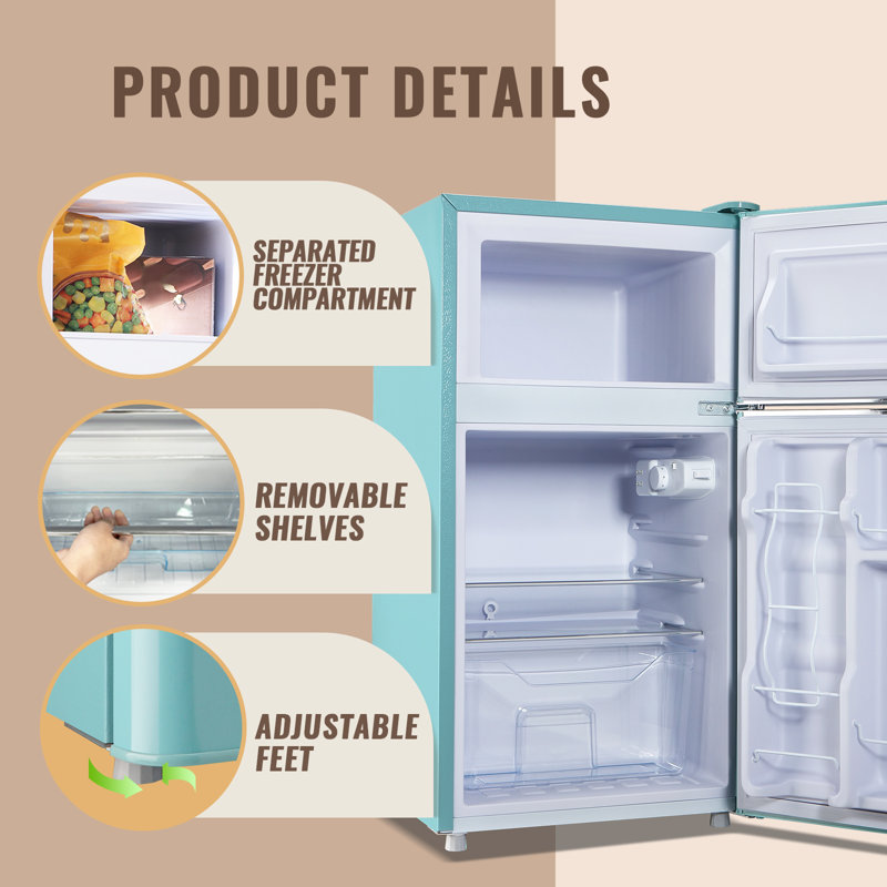 DEMULLER 3.5 Cubic Feet Mini Fridge with Freezer, Blue