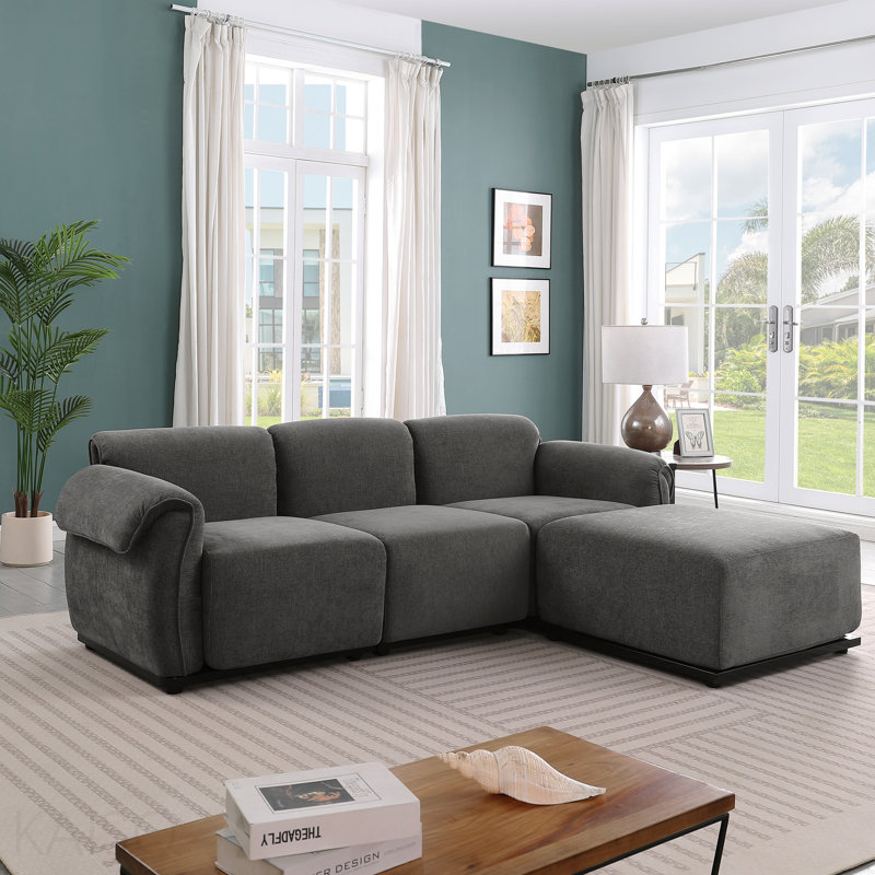 93" Length , Fashionable Modular Sofa, Iron Frame,   Chenille Sofa, Gray Chenille