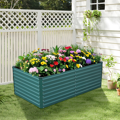 Lit de jardin surélevé galvanisé Kymari, plusieurs tailles au choix, supports de plantes offerts