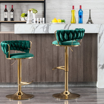 2 tabourets de bar, siège rembourré en tissu avec repose-pieds, base pivotante et hauteur réglable pour la base du repose-pieds en velours, utilisation fonctionnelle