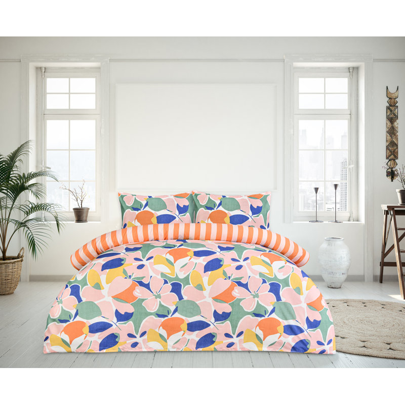 Microfiber Floral Duvet Cover Set with Pillowcases Included, 3, Double Duvet Cover Set + 2 Standard Pillowcases