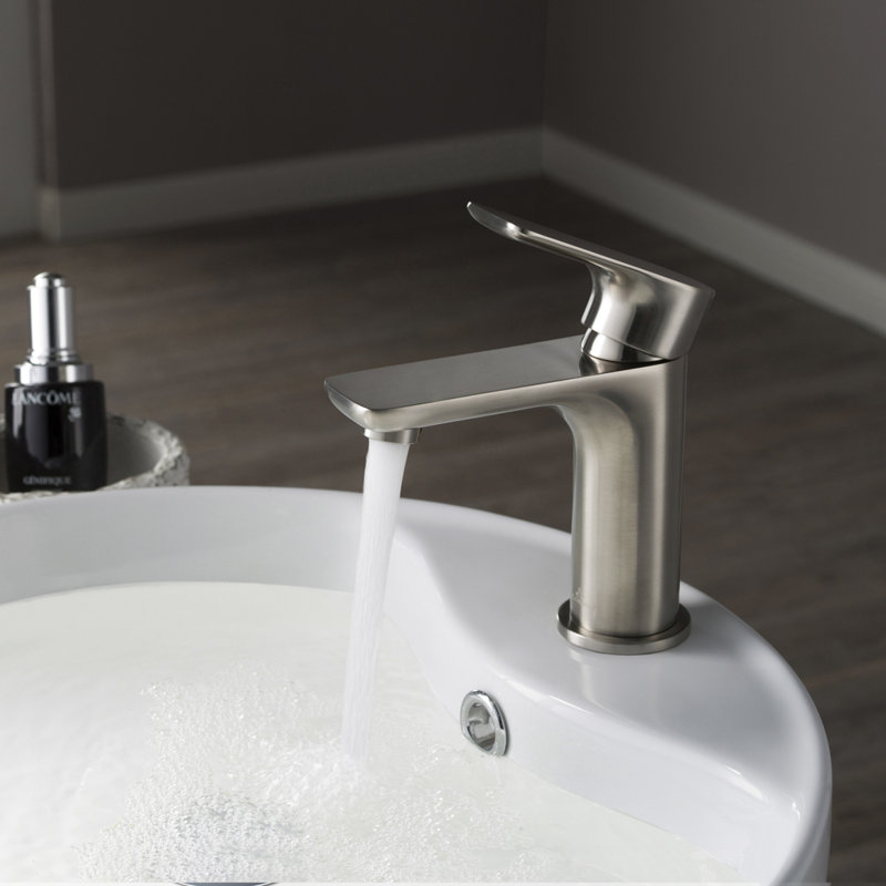 Blossom Modern Brushed Nickel Single Hole Bathroom Faucet – Solid Brass Vanity Sink Faucet with Single Handle, Drip-Free Cartridge, Premium Finish, and Water Supply Hose