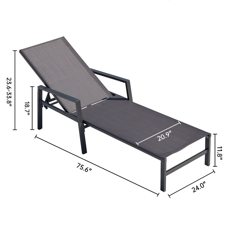 Chaise longue inclinable 24 po Kaniha, Noir, Gris