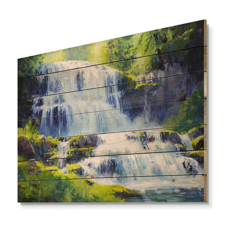 «Cascading Waters In Washington III», impression sur bois blanc traditionnel sur bois de pin naturel, H 10 po x l 20 po