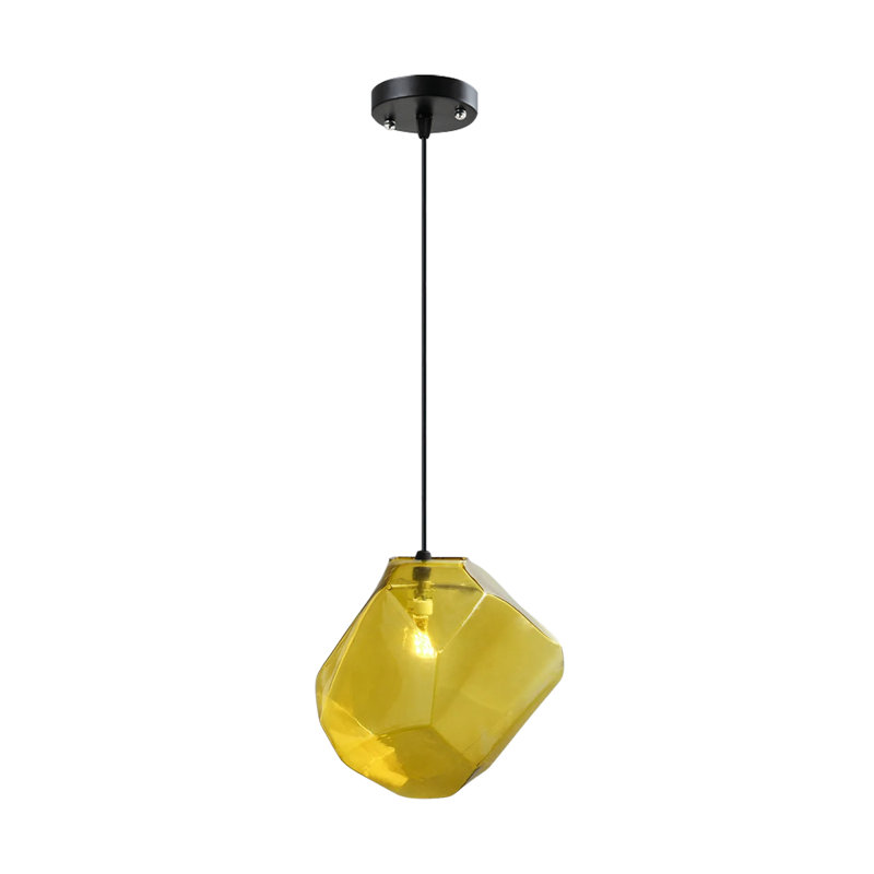 Darah - Light Matte Black Geometric Pendant, Yellow