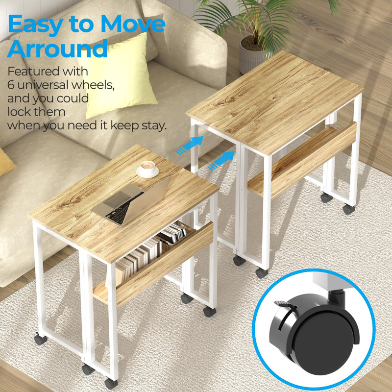 Folding Desk Small Rolling Desk With Storage Shelf,24.8 Inch Foldable Computer Desk With Wheels For Small Space,Easy Assembly,Oak