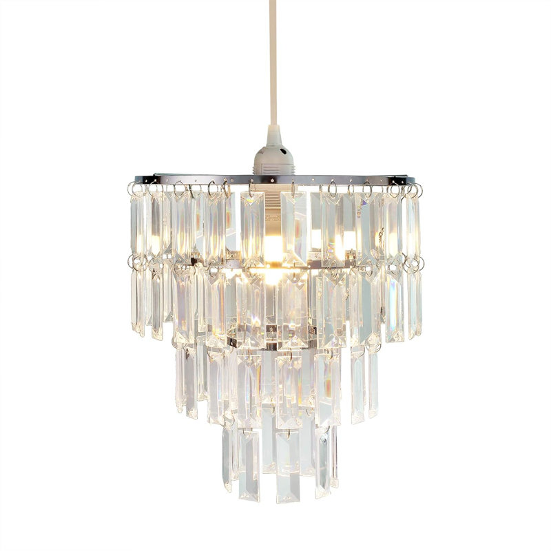 Modern Plug-In Chandelier With Faux Crystal Pendant Light Fixture, Adjustable Cord And On/Off Switch For Bedroom, Dining Room, And More