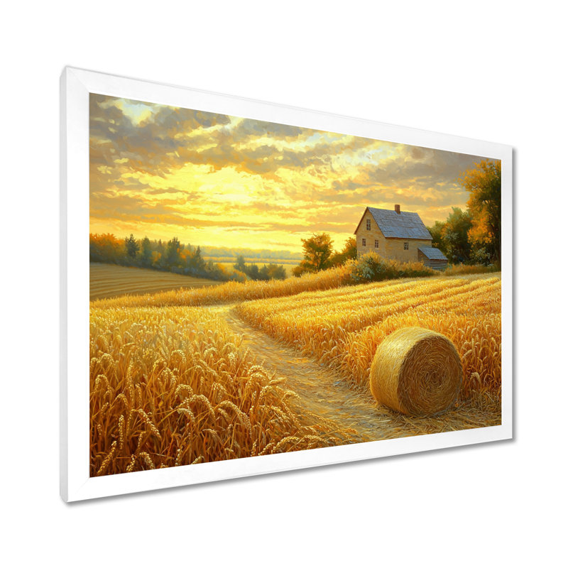 «Countryside Golden Harvest Fields II», art sur toile, H 24 po x l 32 po, Cadre flottant, Blanc