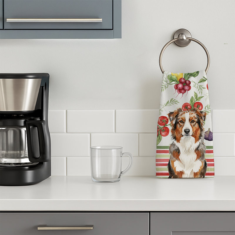 Red Merle Australian Shepherd Vegetables Kitchen Towel, Red Merle Australian Shepherd