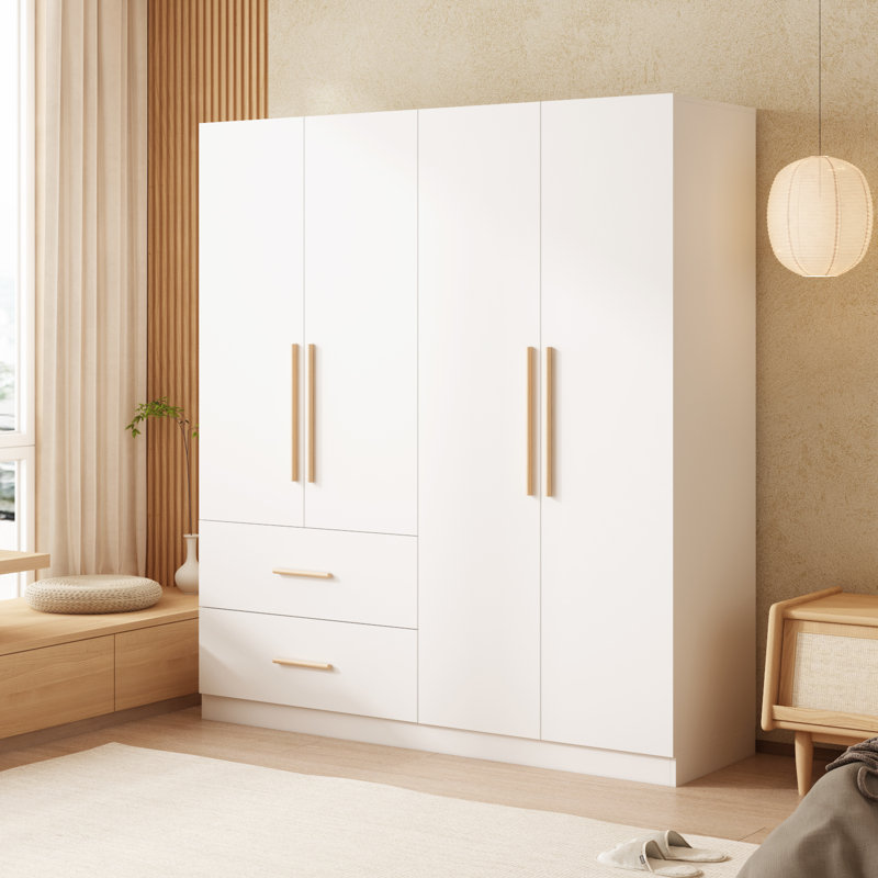 63" W Wardrobe Armoire with 2 Hanging Rods, 6 Shelves and 2 Drawers