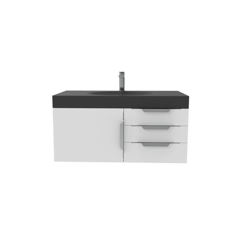 Ensemble de meuble-lavabo simple 36 po Genieva, Gris, Chrome brossé, Blanc