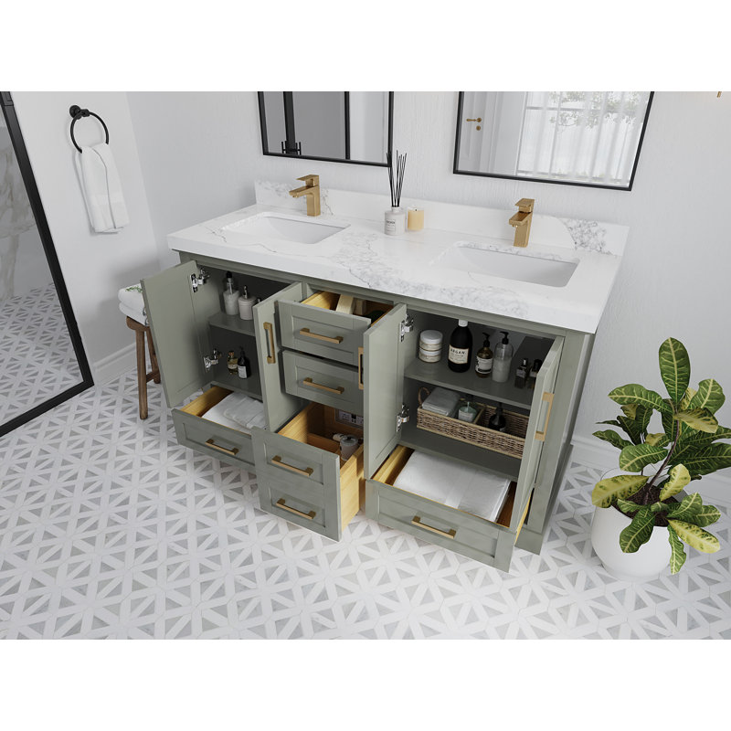 Ensemble de meuble-lavabo double 60 po Esin, Calacatta Laza
