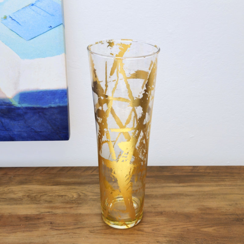 Vase conique en verre doré IRIS, Hauteur totale - 15,75 po, Transparent / Doré