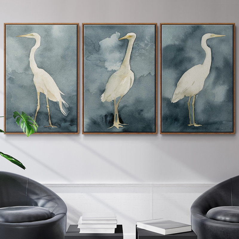 " Simple Egret I " 3 - Pieces, 36" H x 72" W, Walnut
