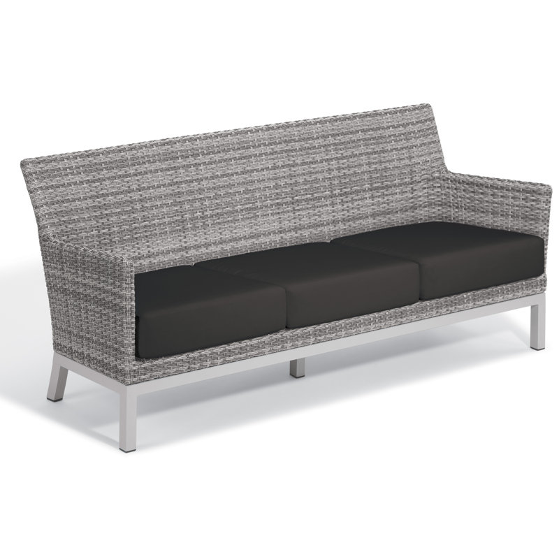 Saleem 75.5'' Wide Powder Coated Aluminum Patio Sofa with Cushions, Jet Black