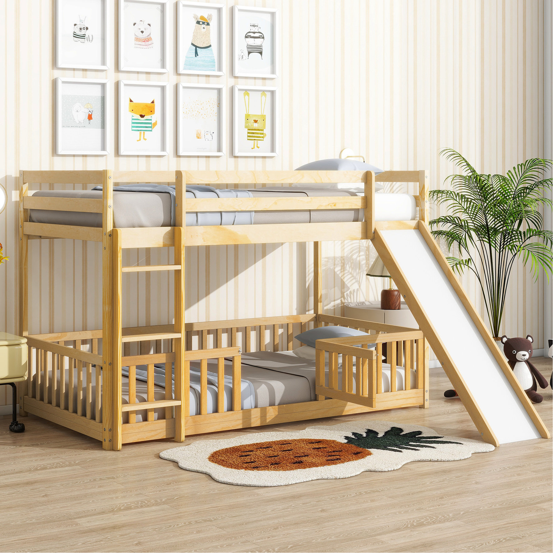 Harriet Bee Twin Over Floor Bunk Bed With Slide, , Door And Dependable ...