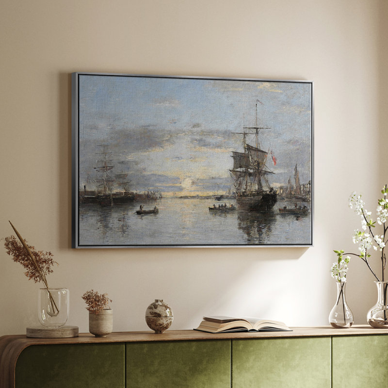 Vintage nautique-CC, H 25 po x l 37 po x P 2 po, Toile argentée avec cadre flottant