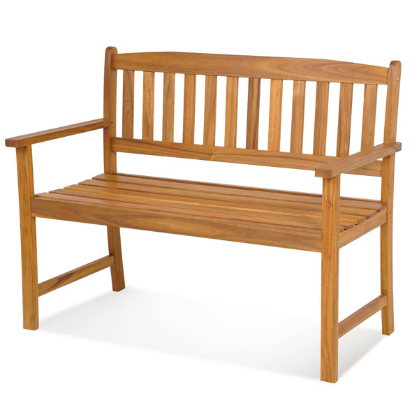 Devoko Patio Bench, Acacia Wood Loveseat With Folding Table Outdoor Wood Porch Chair For 2 Persons For Garden And Backyard