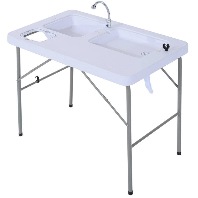 Table de camping pliante avec robinet et bain d'oiseaux double, pique-nique, pêche, 40 pouces