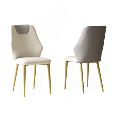 Ensemble de 2 chaises de salle à manger, sièges en cuir de polyuréthane de haute qualité, avec pieds en acier au carbone peints plaqués or et dossiers ergonomiques, convenant à la cuisine, à la salle à manger et au salon (blanc Miller + gris)