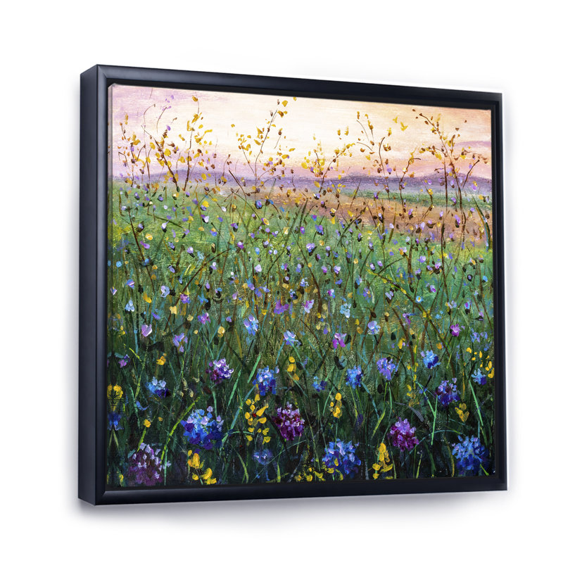 Champ vibrant de fleurs sauvages - Peinture, L 16 po x H 16 po, Toile avec cadre flottant noir