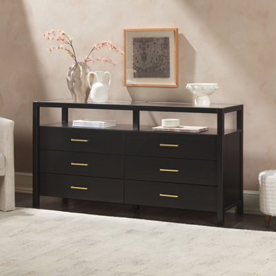 Modern Solid Wood EZ Assembly 6 Drawer Dresser with Glass Top