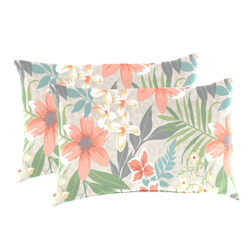 16" x 12" Menda Tearose Multicolor Floral Outdoor Lumbar Throw Pillow (Set of 2), Multicolor Floral