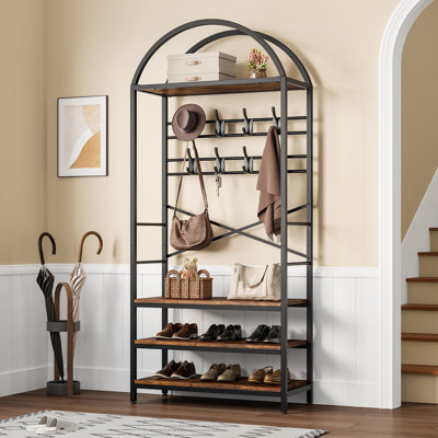 Freestanding Entryway Coat Rack with Hooks & Multi-Tier Storage Shelves