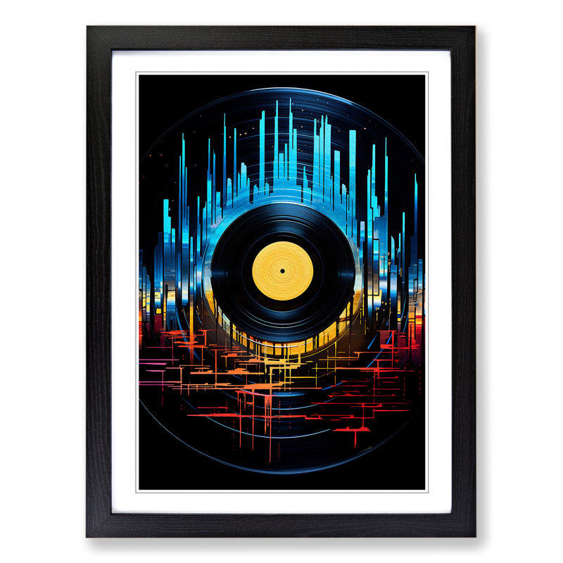Vinyl Record Futurism - Single Picture Frame Print on Wood, Black Framed, 64cm H x 46cm W