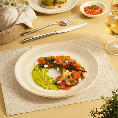 Assiette ronde sans bord en porcelaine Paros-Shell Sand Premium