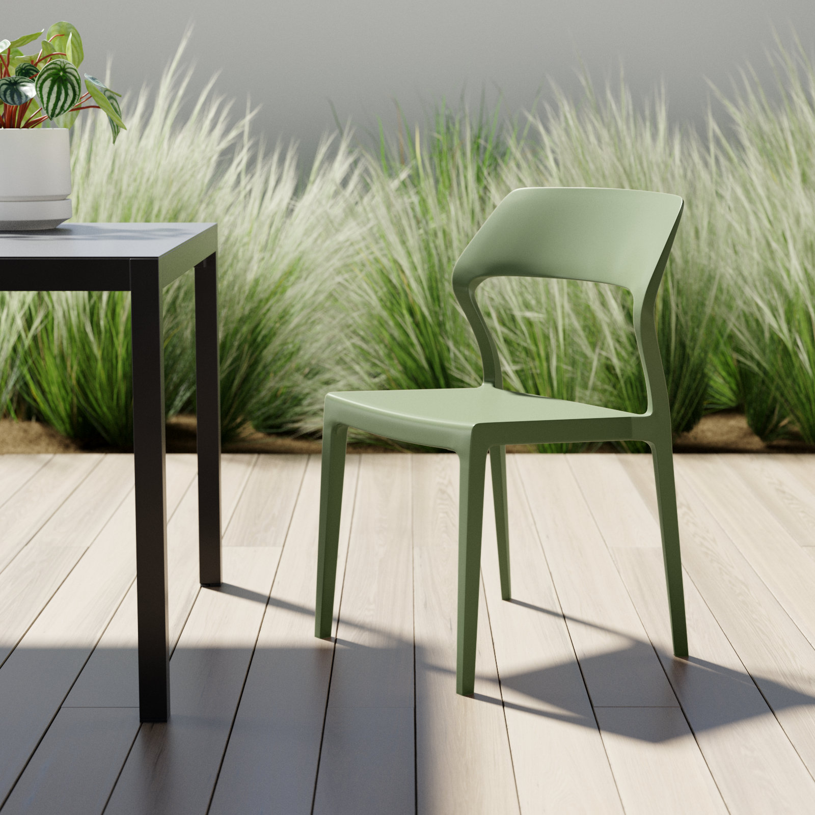 Farrah Stackable Patio Side Chair, Olive Green