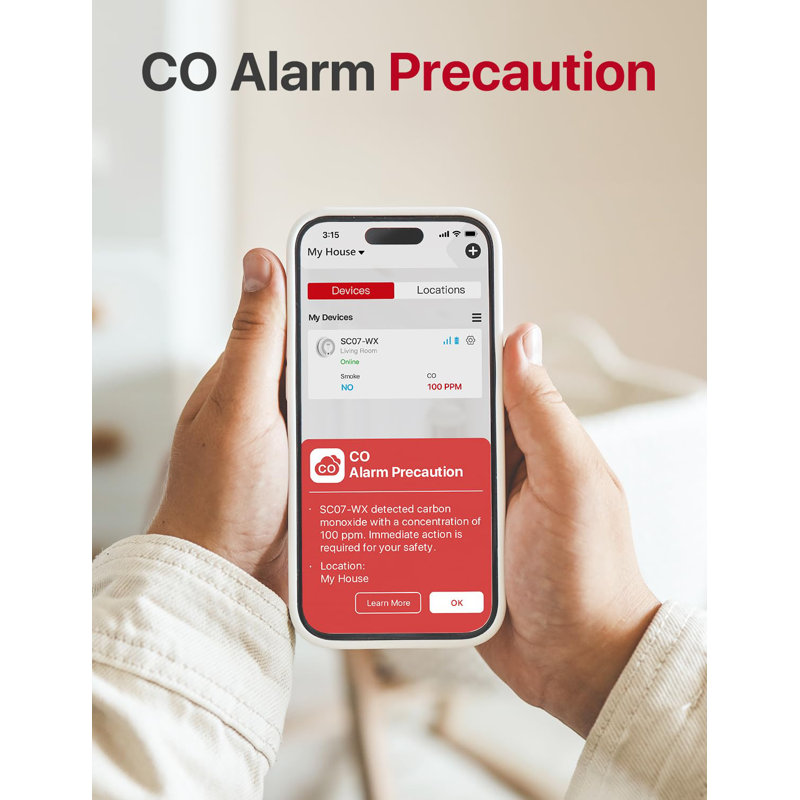 Smart Smoke Detector Carbon Monoxide Detector Combo With Replaceable Battery, Wi-Fi Smoke And Carbon Monoxide Detector With Real-Time App Notifications, 1-Pack